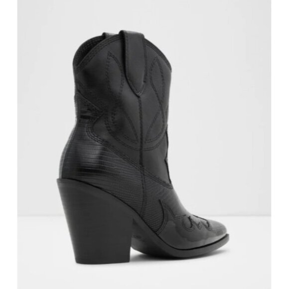 ALDO Nurodeo Black Leather Cowboy Boots Women’s  11 Western Block Heel Pointed - Picture 10 of 16